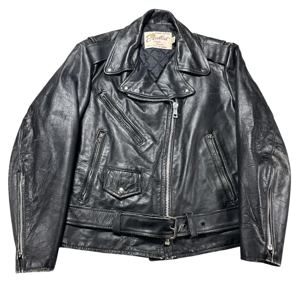 Vintage Excelled Jacket Womens 14 Black Leather‎ Motorcycle Belted USA Biker